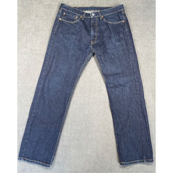 Levis 505 Jeans Men 34x30 Blue Straight Leg Dark Wash Zip Fly Classic Fit Denim